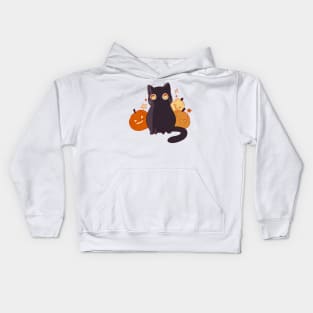 Halloween black cat with pumpkins Kids Hoodie